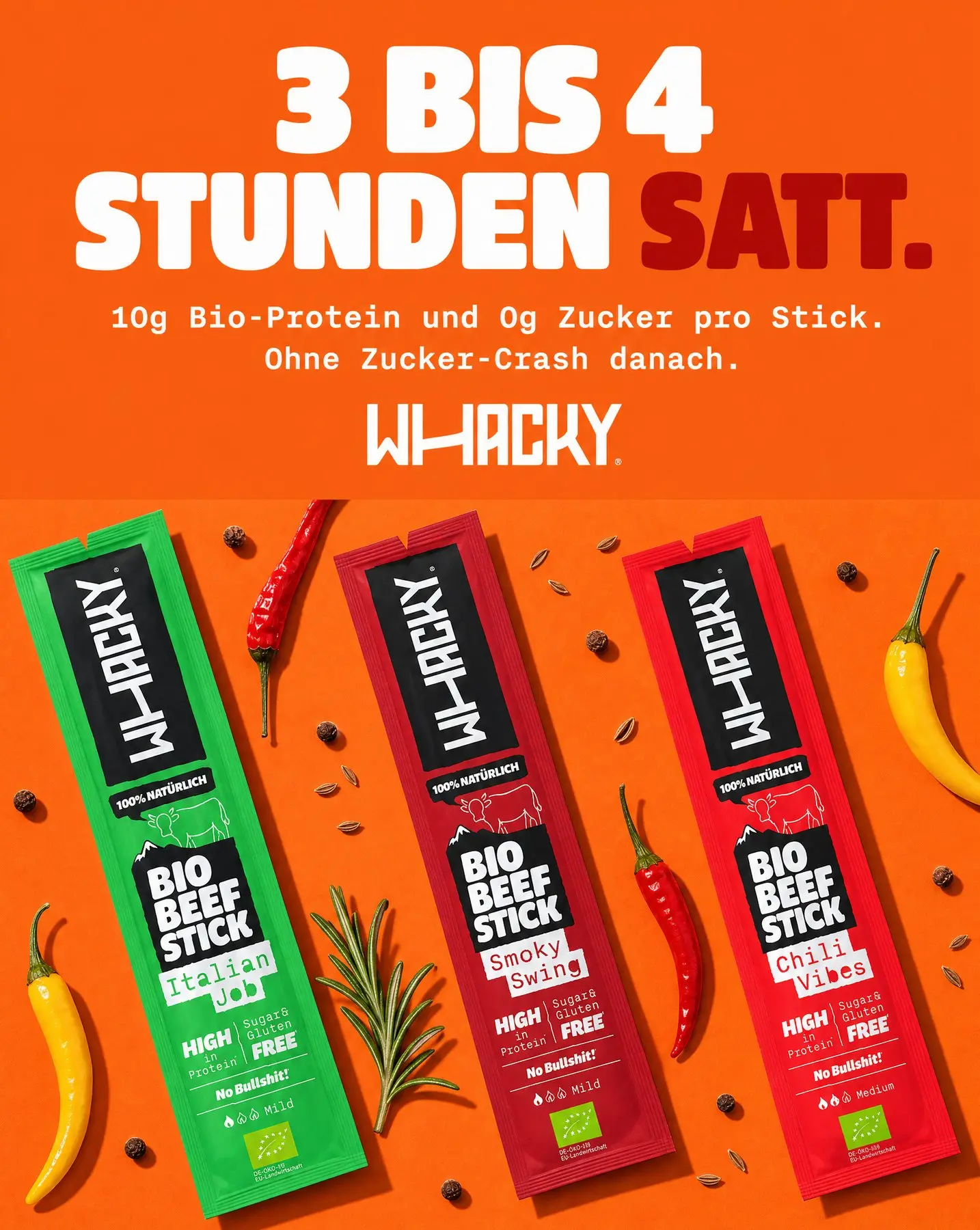 Split orange Whacky feed ad with Italian Job, Smoky Swing and Chili Vibes