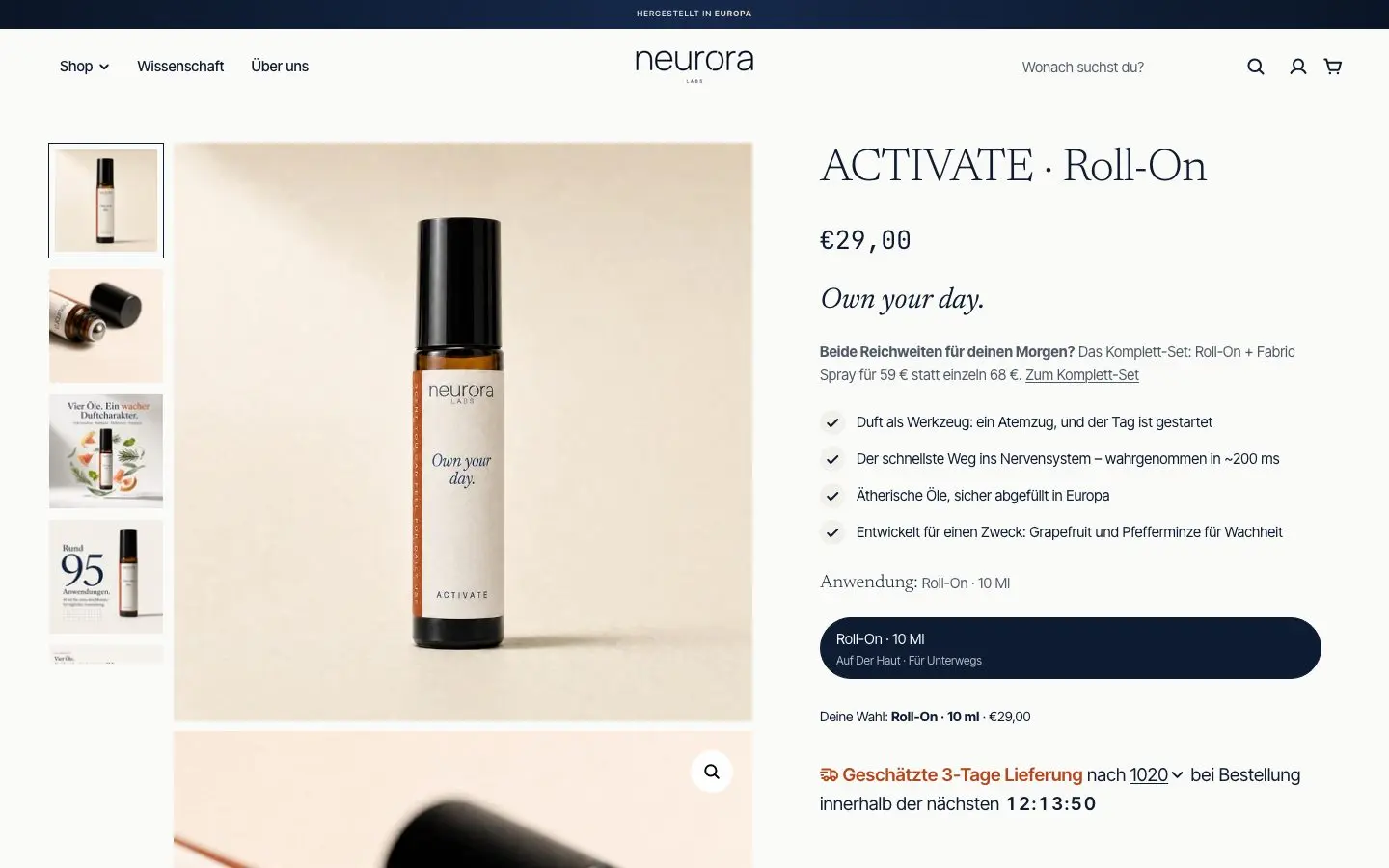 Live Neurora Activate Roll-On product page on Shopify