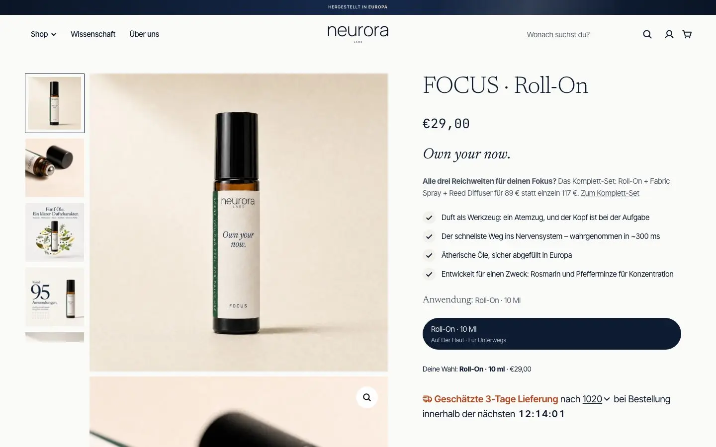 Live Neurora Focus Roll-On product page on Shopify