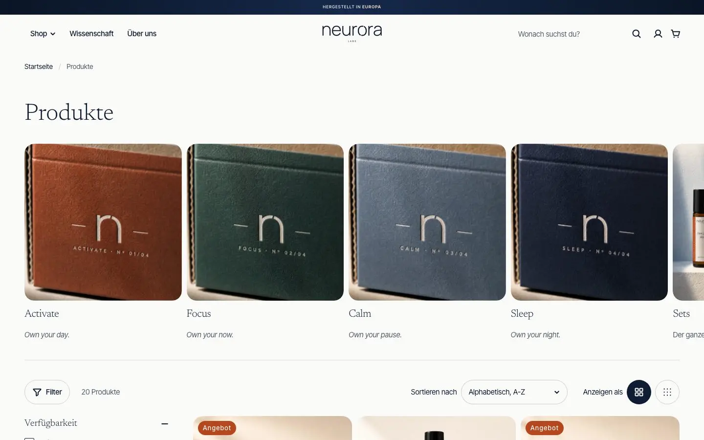 Live Neurora shop collection on Shopify