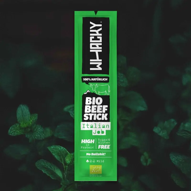 Whacky Italian Job Bio Beef Stick packshot used as a Brand Atlas product reference